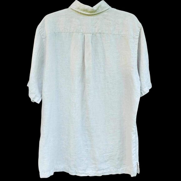 Lands End Mens Medium Linen Beige Short Sleeve Button Shirt 15-15.5 - Picture 4 of 6